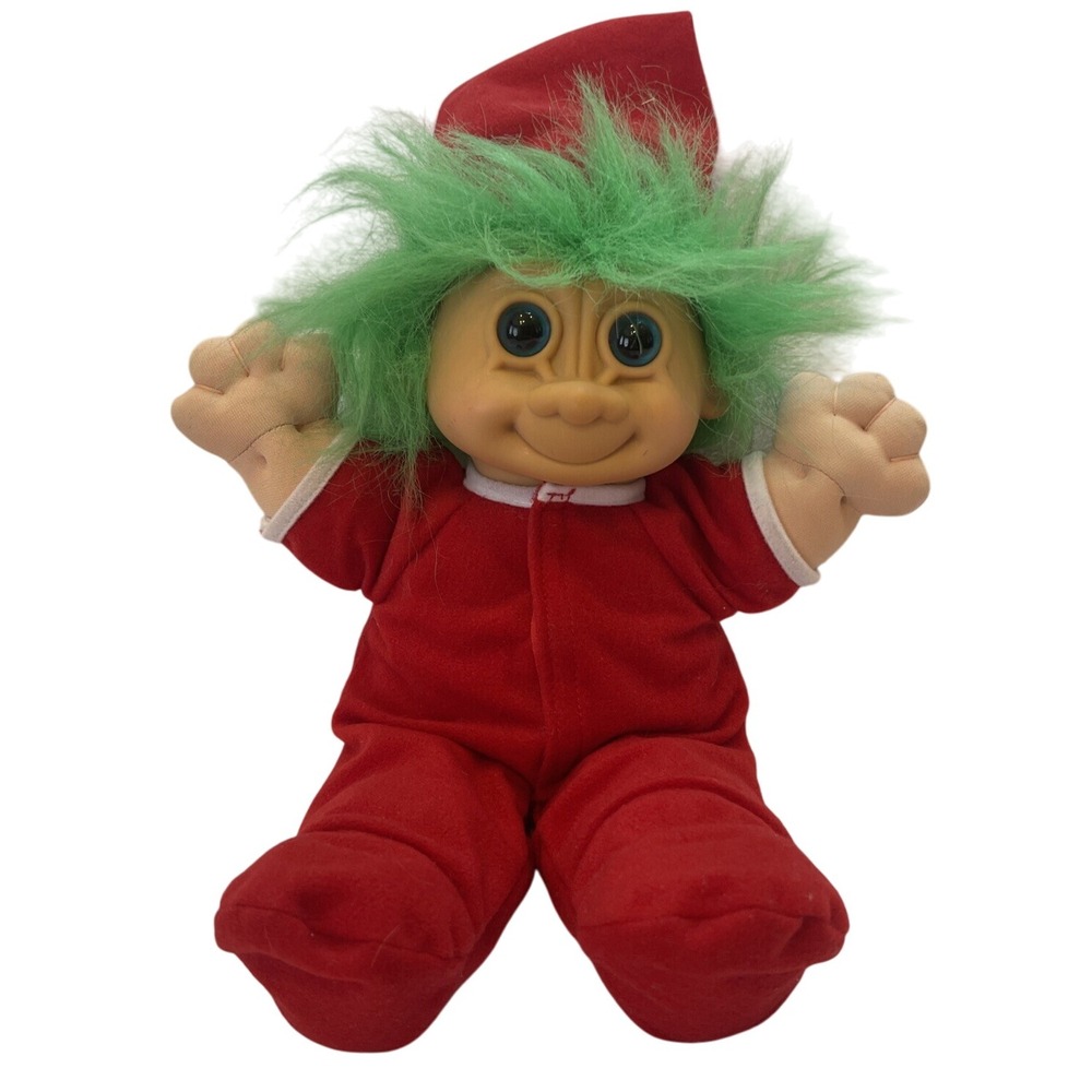 Vintage Troll Doll Green Hair Red Outfit Christmas Holiday‎ Plush Toy